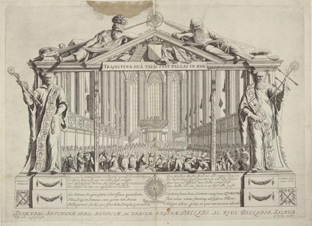 Het koor van de Domkerk in gebruik als auditorium tijdens een promotie.