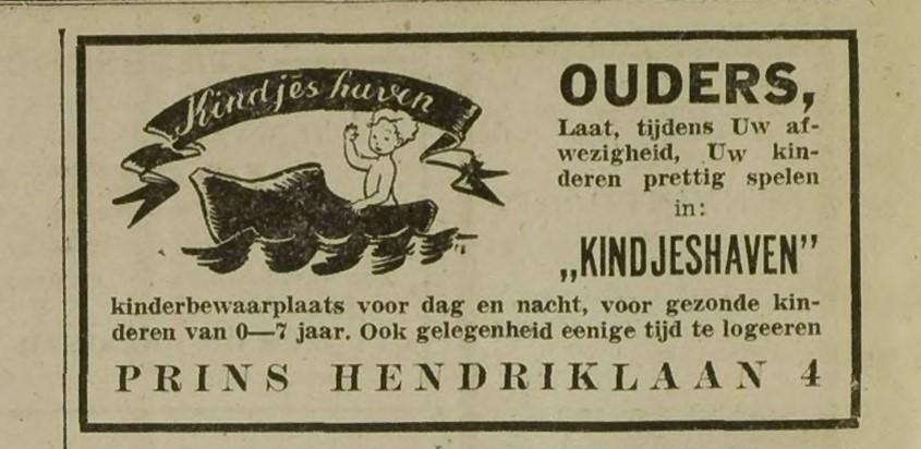 Een advertentie in de krant voor Kindjeshaven. <br />
