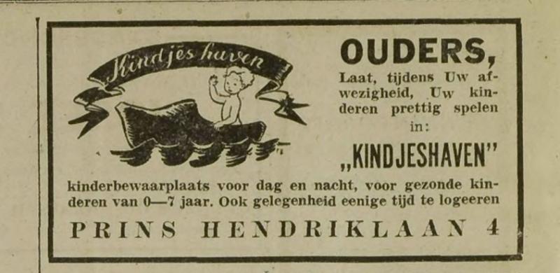 Een advertentie in de krant voor Kindjeshaven. <br />
